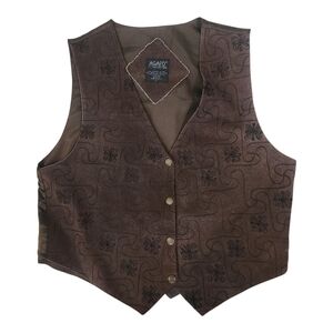 Agapo Women's Boho Western Brown Embroidered Suede Leather Vest Rustic Size: L